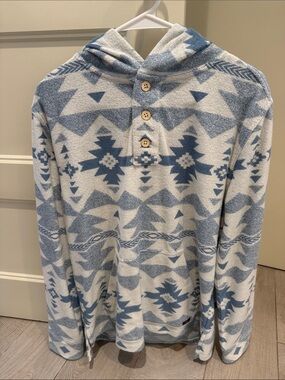 Faherty Blue and Cream Aztec Hooded Pullover